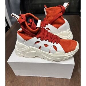 AGNONA Rust Red White Suede Leather Lace Up Chunky Platform High Top Sneakers 40